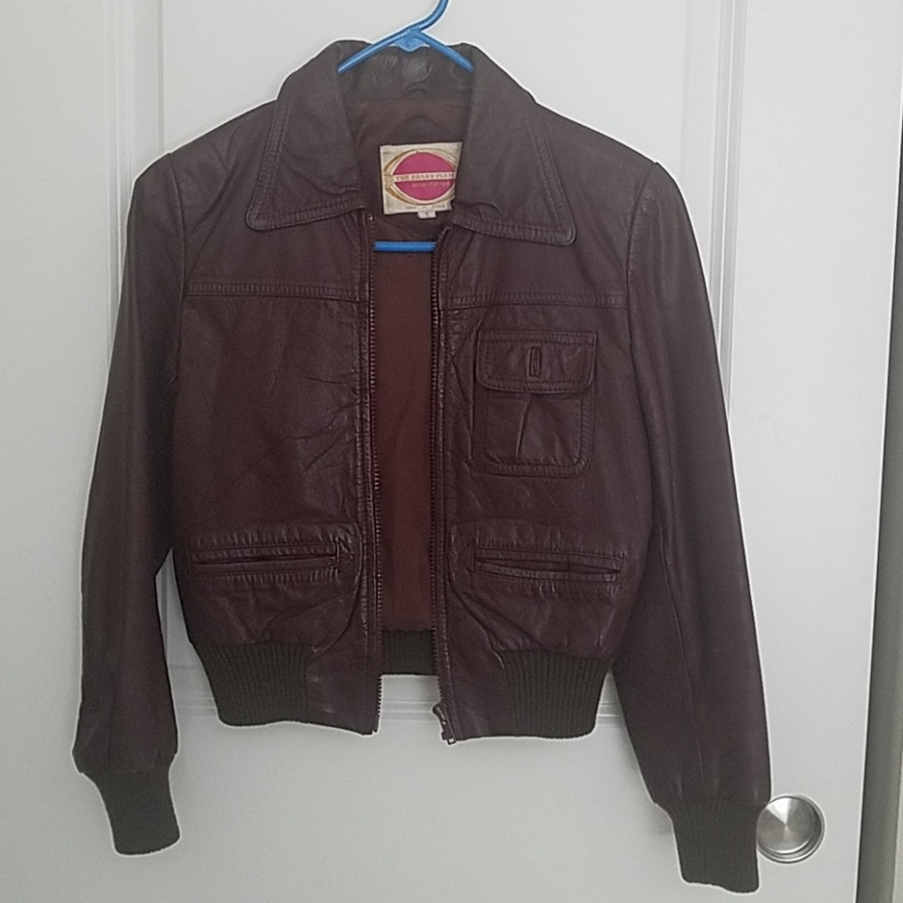Vintage Brass Plum Nordstrom Leather Bomber Jacket